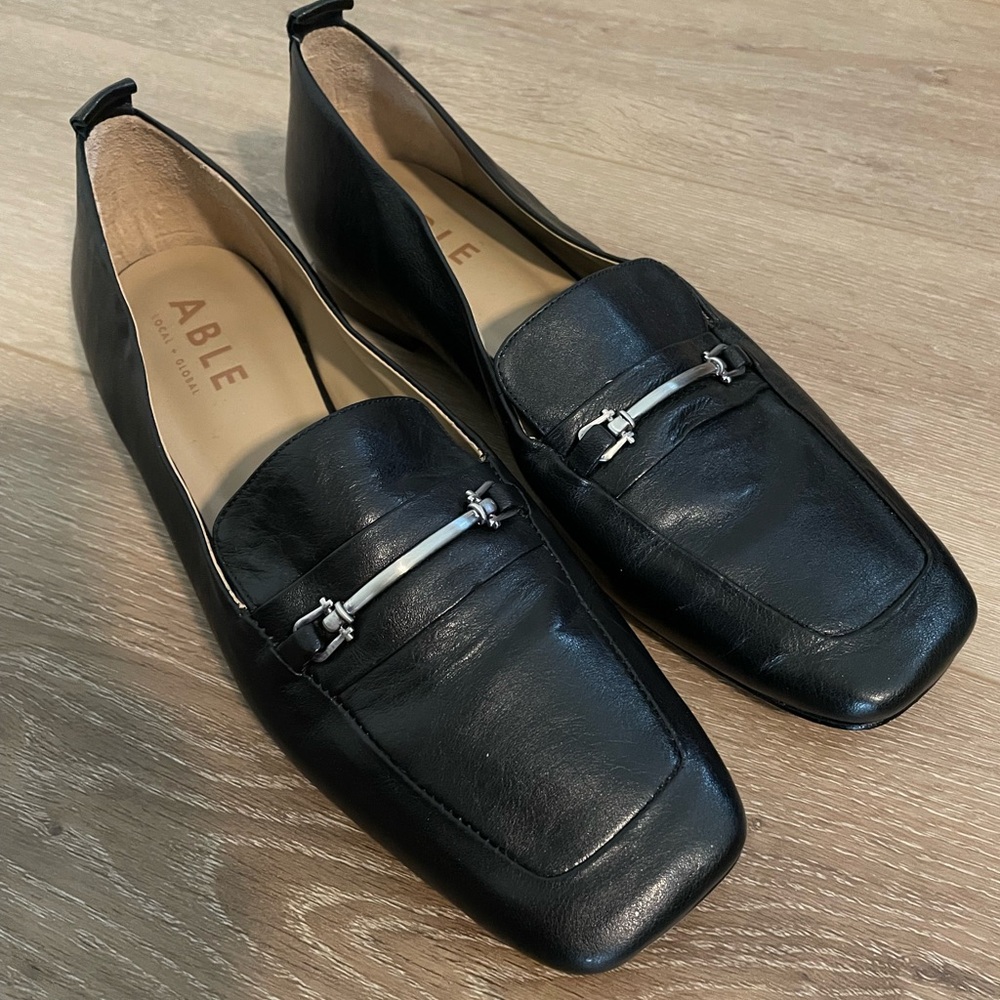 ABLE black leather loafers, like new